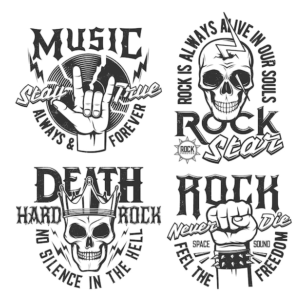 Vector hard rock skull tshirt prints rock music concert