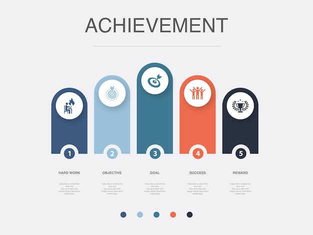 Hard work objective goal success reward icons Infographic design layout template Creative presentation concept with 5 steps