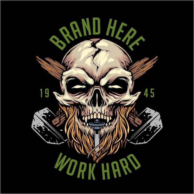 Logo della mascotte del cranio del duro lavoro