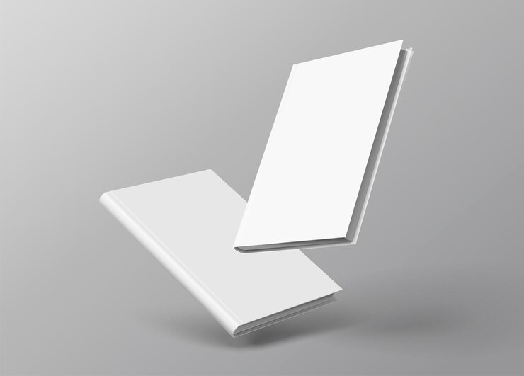 Vector hardcover books set floating on grey background in 3d illustration