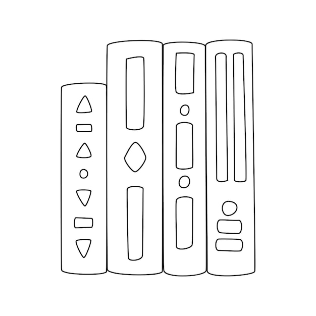 Hardcover books stand in a row Hand drawn Outline books textbooks literature Symbol of learning education and science Black and white doodle vector illustration isolated on a white background