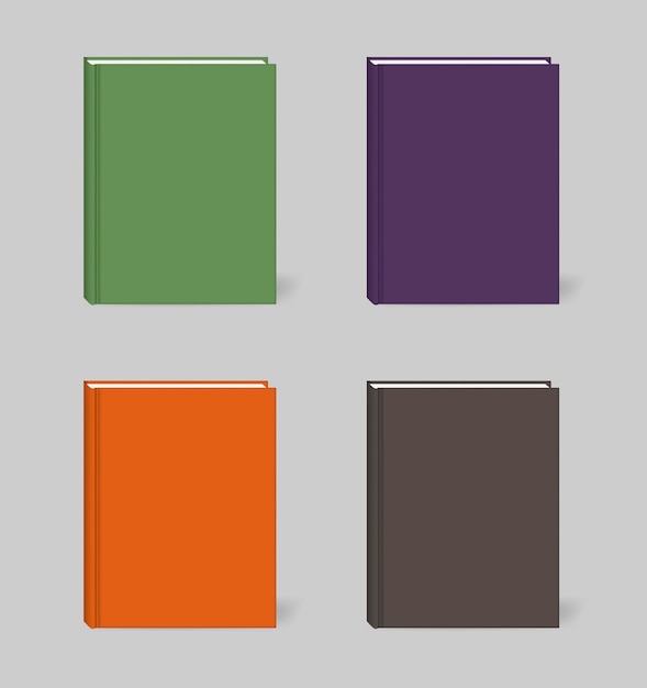 Vector hardcover books with colorful covers realistic vector mockup blank closed notebook set template