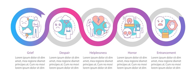 Harde gevoelens vector infographic sjabloon verdriet wanhoop hulpeloosheid zakelijke presentatie ontwerpelementen datavisualisatie met vijf stappen en opties proces tijdlijn grafiek workflow layout