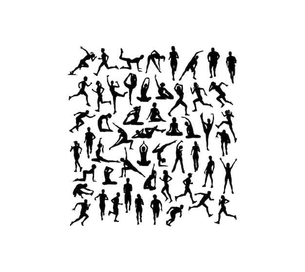 Hardlopen en Yoga Sport silhouetten kunst vector design