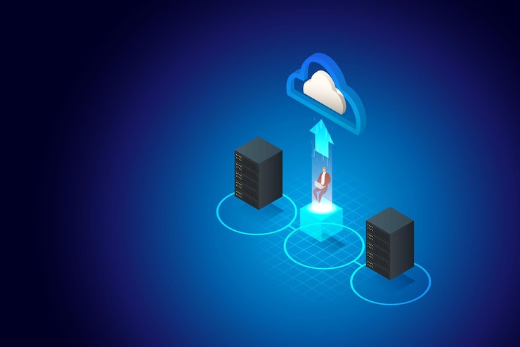 Vector hardware developer collect data to save digital data database concept data analytics