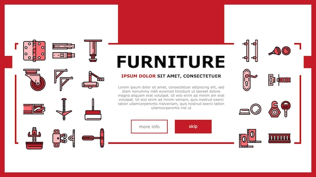 hardware furniture equipment landing web page vector metal construction steel element silver tool screw bolt wood home house repair hardware furniture equipment Illustration