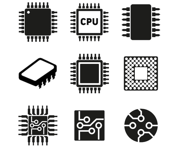 Hardware icon set minimalistische componenten elektronica computer onderdelen schema vector illustratie