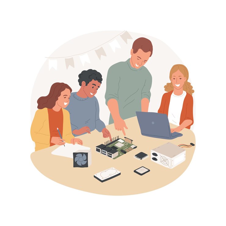 Vector hardware and microcontrollers isolated cartoon vector illustration