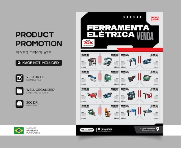 Vector hardware winkel productcatalogus flyer sjabloon in braziliaans portugees