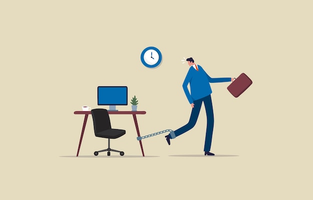 Hardwerkende kantoormedewerkers Werken als een slaaf Medewerkers zijn gehecht aan kettingen illustratie