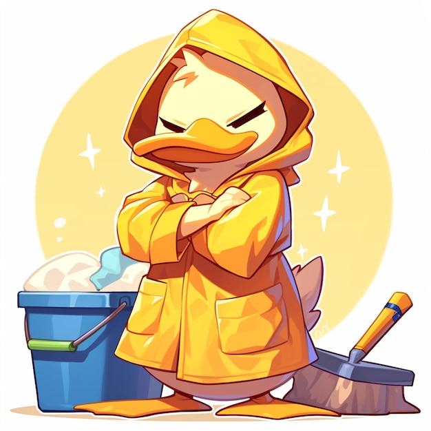 A hardworking duck laundry worker cartoon style