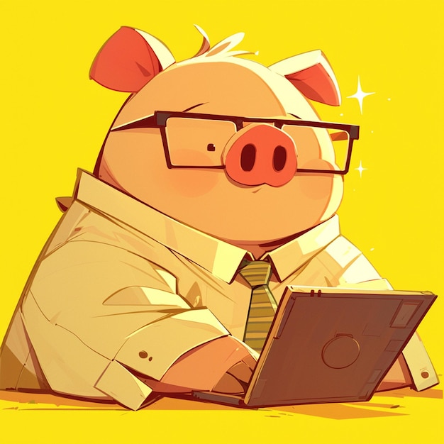 Vector a hardworking pig accountant cartoon style