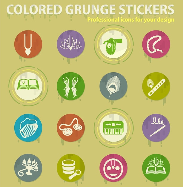 Vector hare krishna colored grunge icons