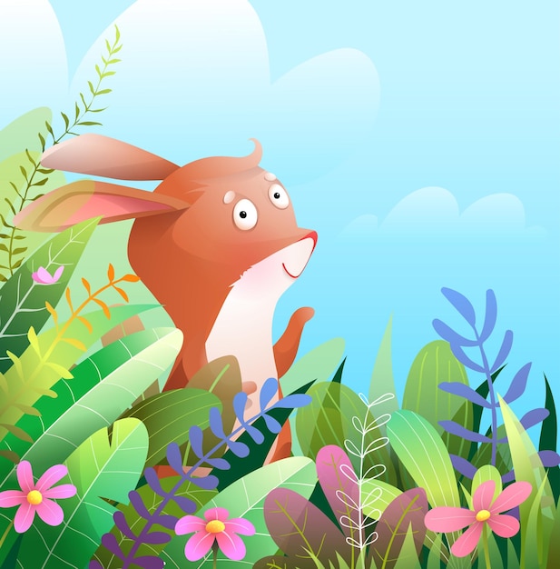 Hare or rabbit animal illustration in nature for kids