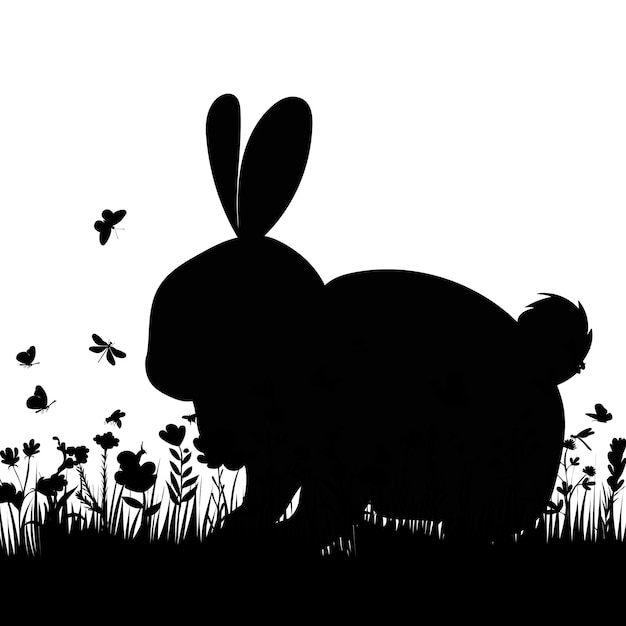 Hare rabbit silhouette on white background isolated