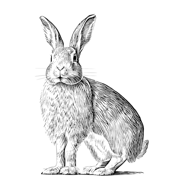 Vector hare sketch hand drawn in engraving style vector illustration.