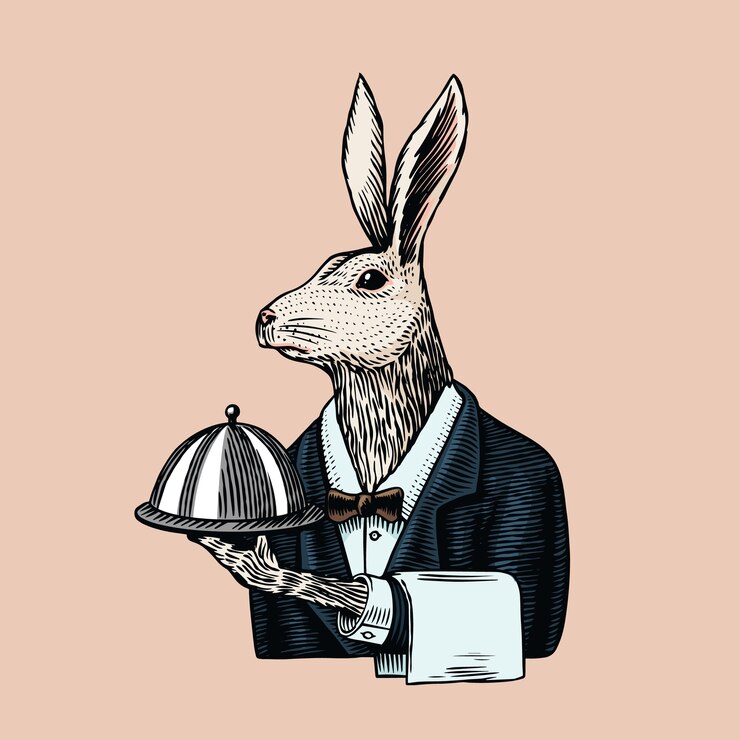 Vector hare waiter with a dish.