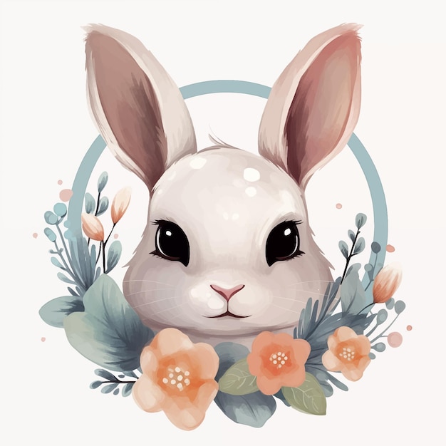 Hare in a wreath of flowers