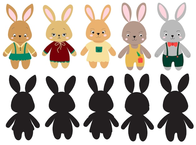 Vector hares in flat style isolated vector