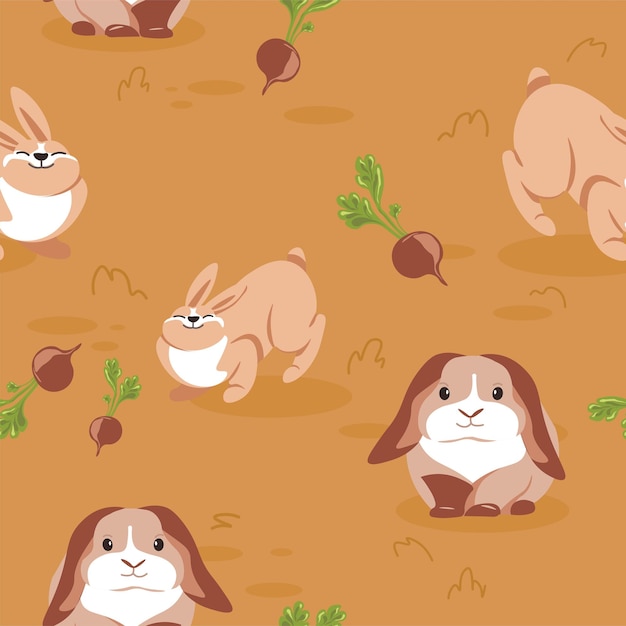 Hares and rabbits on field with beetroots vector