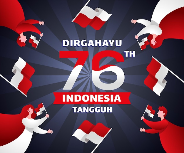 Hari Kemerdekaan Indonesia Ke 76 깃발 기호가 있는 인도네시아 독립 기념일