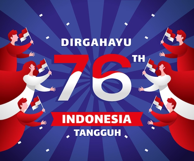 Vector hari kemerdekaan indonesia ke 76 indonesia independence day with flag symbol