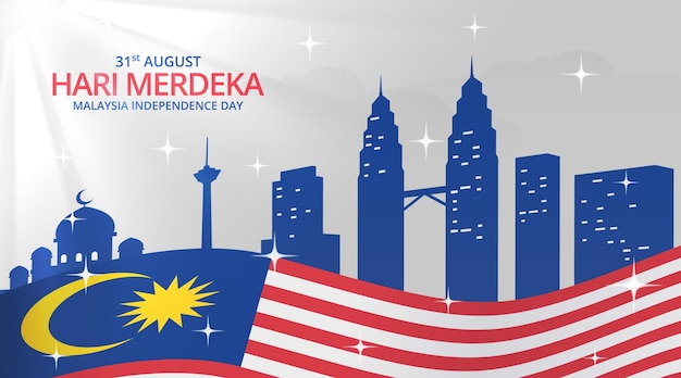 Hari Merdeka Malaysia or Malaysia independence day background with landmark buildings