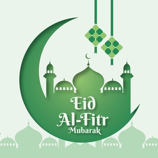 Hari Raya Aidilfitri of Eid AlFitr vectorillustratie met traditionele Maleis moskee