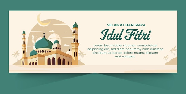 Vector hari raya idul fitri or eid mubarak illustration for social media header design template