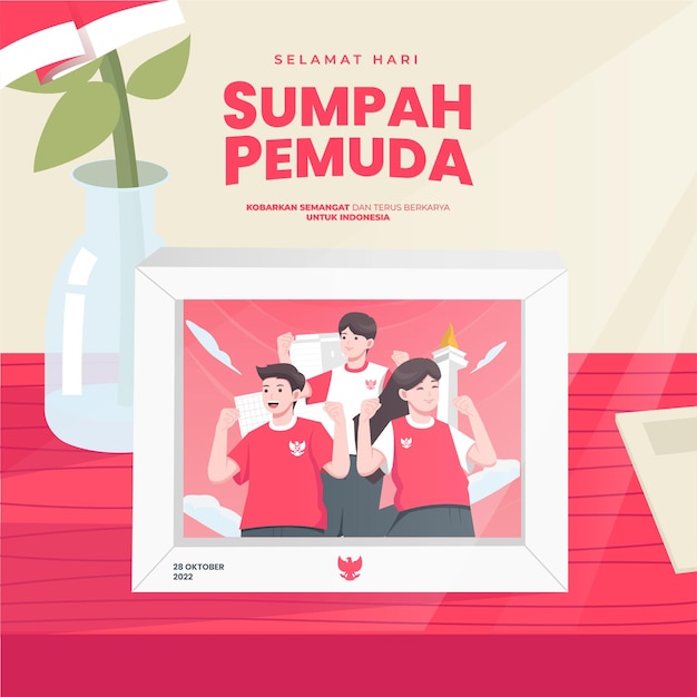 Hari Sumpah pemuda means Happy Indonesian Youth Pledge.