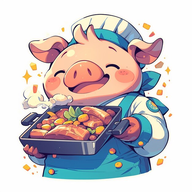 A harmonious pig baker cartoon style