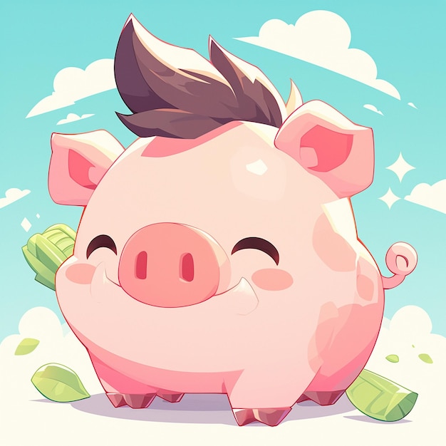 A harmonious pig hairstylist cartoon style