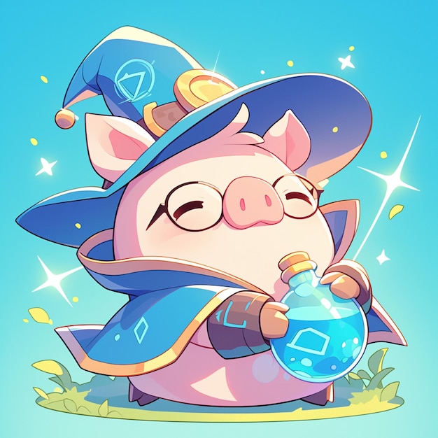 Vector a harmonious pig magician cartoon style