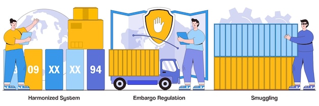 Harmonized System Embargo Regulation Smuggling with People Characters Illustrations Pack