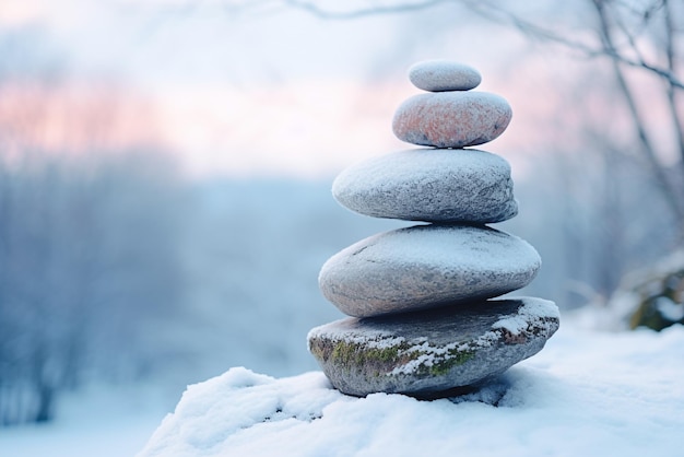 Harmony and balance cairn poise stones on light background rock zen sculpture five white pebbles