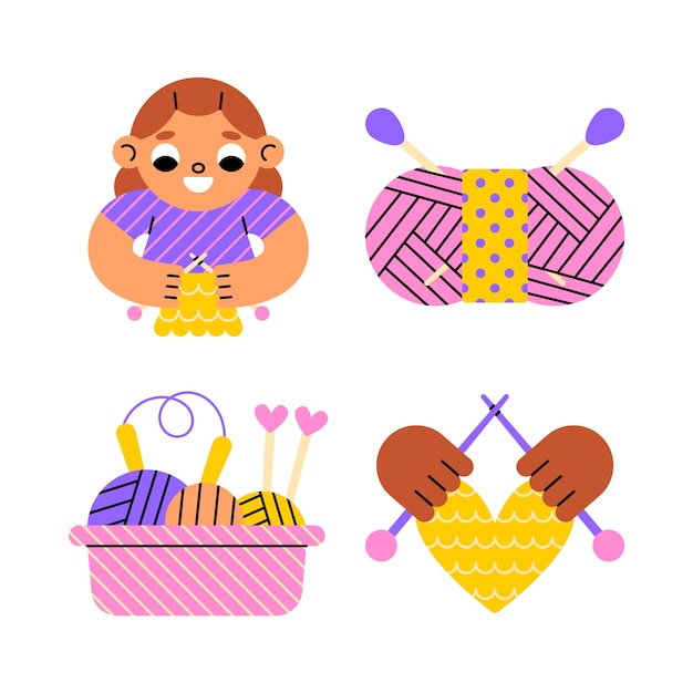 Vector harmony knitting stickers collection