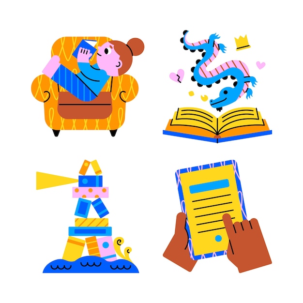 Vector harmony reading stickers collection