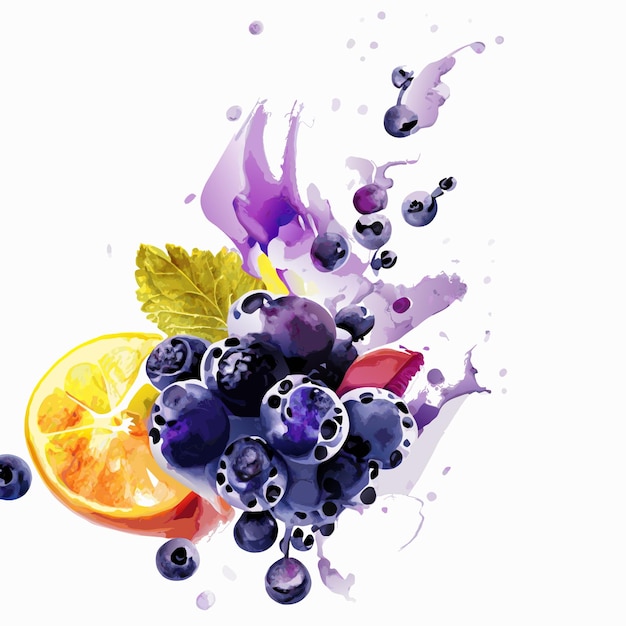 Vector the harmony of wet fruits watercolor style illustration color splash