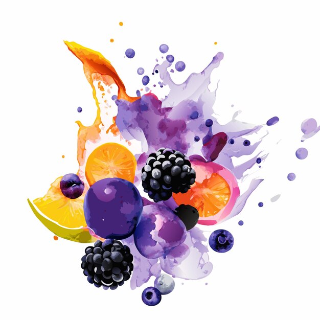 The harmony of wet fruits Watercolor style illustration Color splash