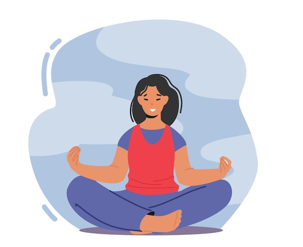 Armonia, meditazione yoga sul concetto di natura. donna che medita nella posa del loto, personaggio femminile che si gode il relax all'aperto per l'equilibrio emotivo, la vita positiva e l'umore. fumetto illustrazione vettoriale