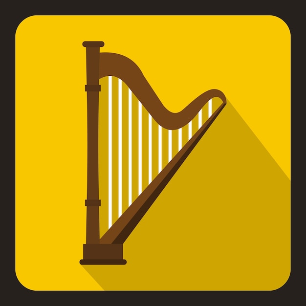 Harp icon in flat style with long shadow Musical instrument symbol vector illustration