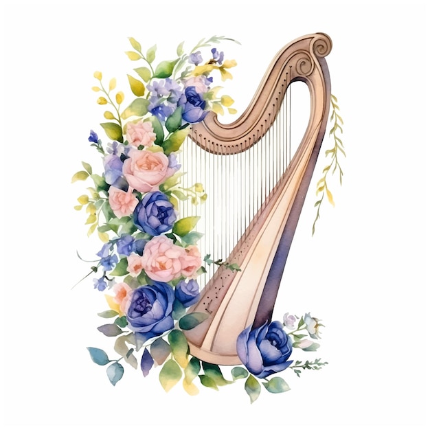 Harp met bloemen aquarel verf
