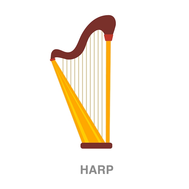 Harp music instrument flat illustration