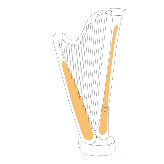 Harp sketch drawing in one continuous line, vector, isolated