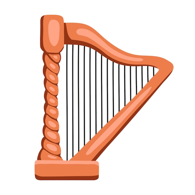 Harp stringed plucked musical instrument ancient instrument symbol of Ireland Flat cartoon style vector illustration