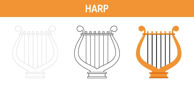 Harp traceren en kleuren werkblad voor kinderen