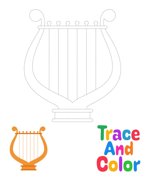 Harp tracing worksheet for kids