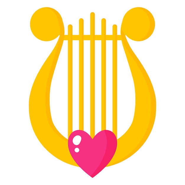 Harp with a heart. Wedding and valentine day concept. Vector cartoon isolated illustration.