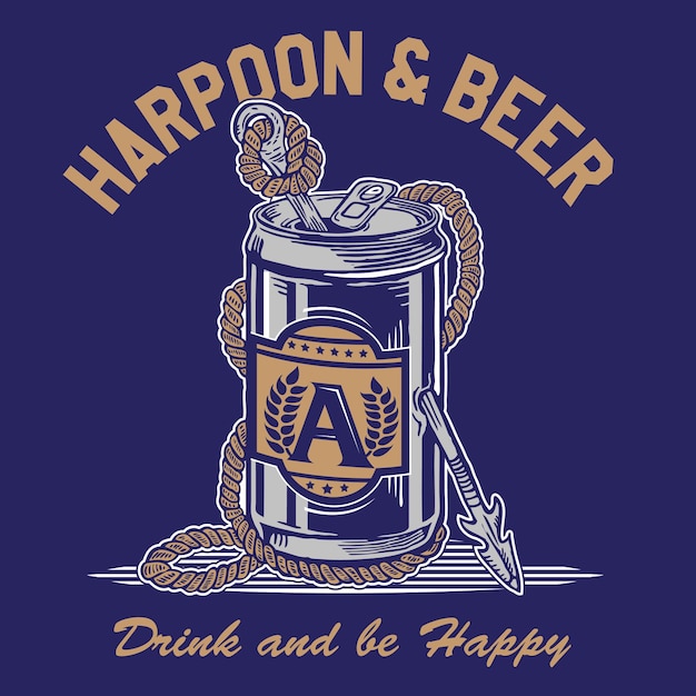 Harpoen en bier Vintage illustratie labelontwerp