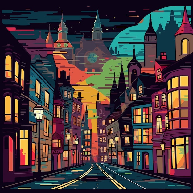 Harry potter london street toni colorati illustrazione disegno vettoriale